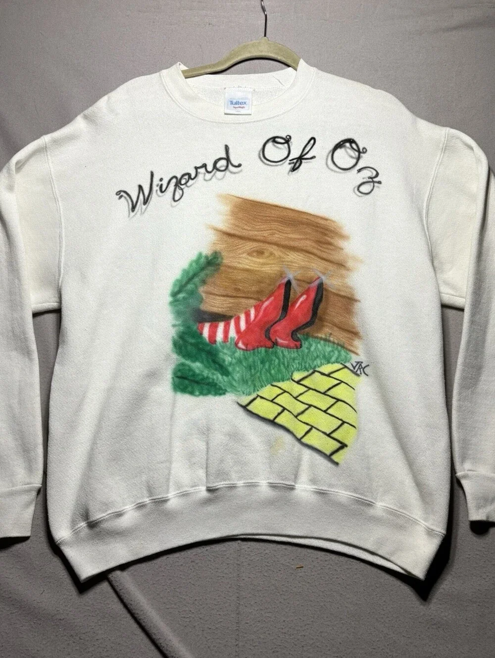 Vintage 90s Custom Air Brush Wizard Of Oz Sweatshirt Adult Large White Mens